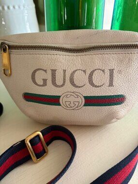 GUCCI Print Belt Bag Logo Ivory Leather Small Bumbag